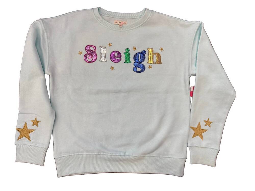 NEW PAPER FLOWER girl's sequins sleigh sweatshirt in light blue